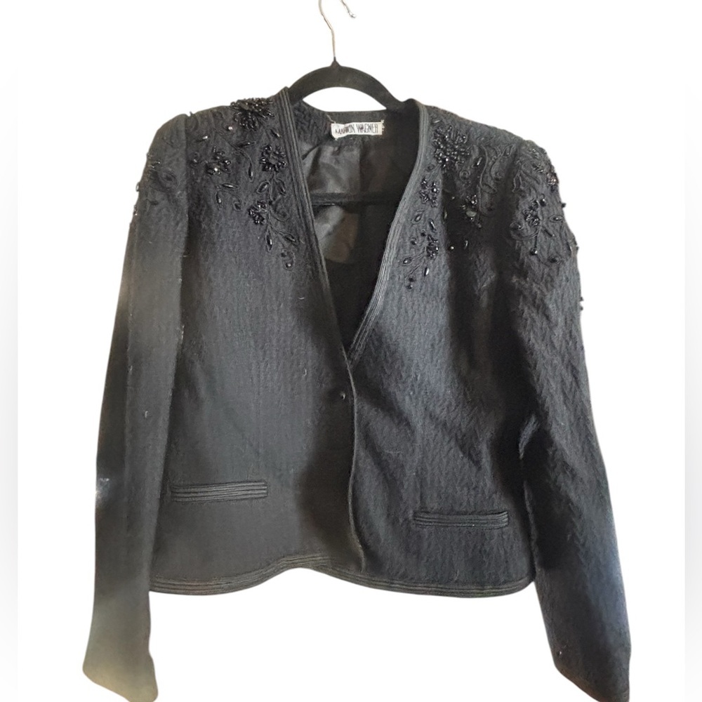 WOUNDED: Vintage 70s/80s Beaded Black Wool Jacket Size 12